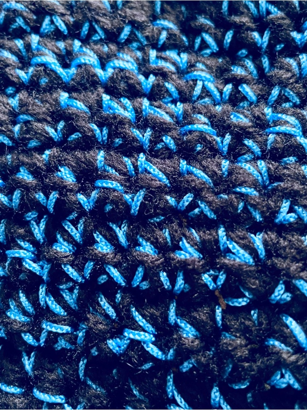 58”-long, 6”-wide Black-yarn & Blue-fringe Home-made Scarf